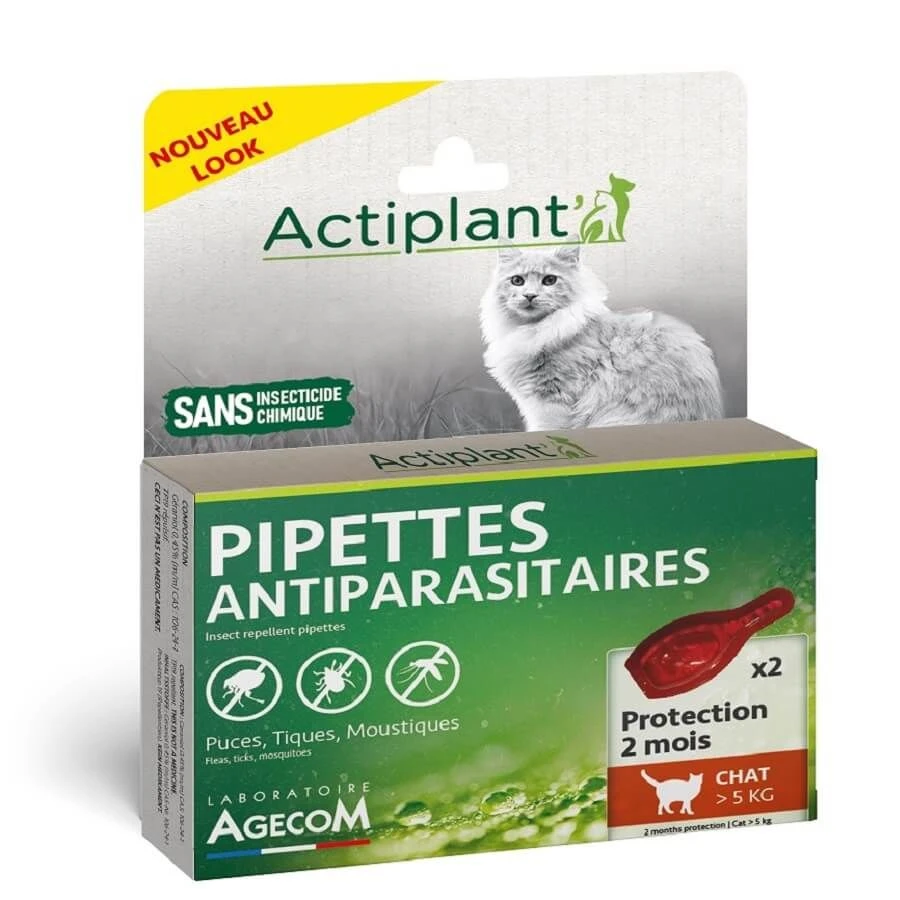 Actiplant Pipettes Antiparasitaires Chat >5 Kg X2 2 Actiplant Pipettes Antiparasitaires Chat >5 Kg X2